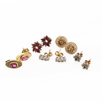 Lot 1312 - A pair of diamond stud earrings and four other pairs