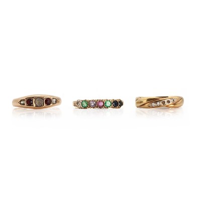 Lot 1274 - A ‘Dearest’ ring and two other 9ct gold and stone set rings