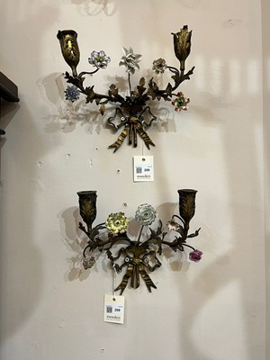 Lot 209 - A pair of Louis XV-style ormolu and porcelain wall lights