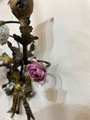 Lot 209 - A pair of Louis XV-style ormolu and porcelain wall lights