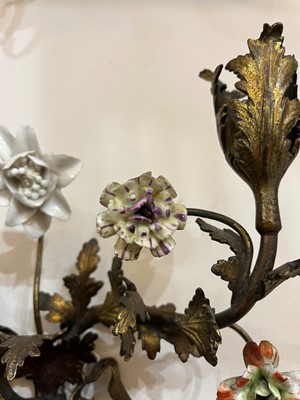 Lot 209 - A pair of Louis XV-style ormolu and porcelain wall lights