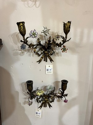 Lot 209 - A pair of Louis XV-style ormolu and porcelain wall lights