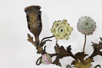 Lot 209 - A pair of Louis XV-style ormolu and porcelain wall lights