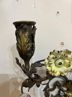 Lot 209 - A pair of Louis XV-style ormolu and porcelain wall lights