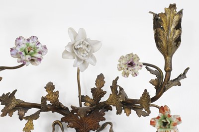 Lot 209 - A pair of Louis XV-style ormolu and porcelain wall lights
