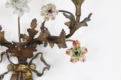 Lot 209 - A pair of Louis XV-style ormolu and porcelain wall lights