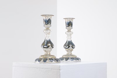 Lot 323 - A pair of enamel and parcel-gilt glass candlesticks