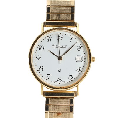 Lot 1444 - A gentlemen's 9ct gold Churchill quartz bracelet watch