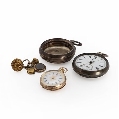 Lot 1431 - A 12ct gold open faced fob watch and a silver open faced pocket watch