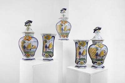 Lot 118 - A delftware tin-glazed earthenware garniture