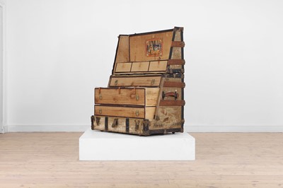 Lot 363 - A canvas and metal-mounted steamer cabin trunk