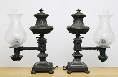 Lot 247 - A pair of bronze Argand lamps