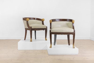 Lot 477 - A pair of Empire-style painted and parcel-gilt wooden fauteuils