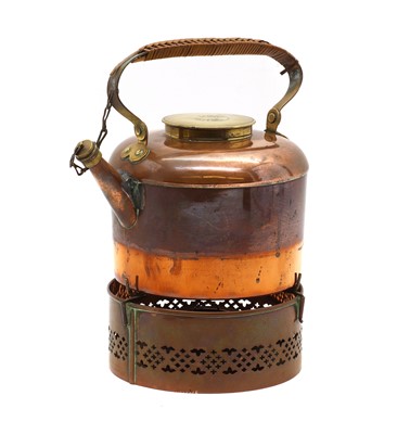 Lot 239 - A vintage copper and brass picnic kettle