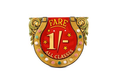 Lot 41 - A carved and illuminated fairground carousel tariff board