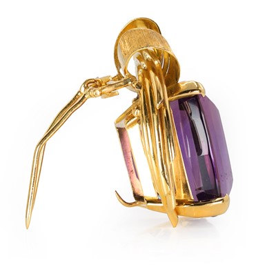 Lot 88 - A large cushion cut amethyst brooch, c.1950
