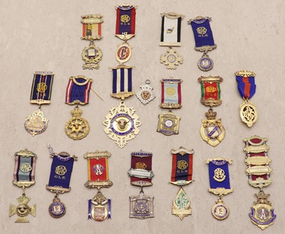 Lot 81 - A group of silver and enamelled Masonic and R.A.O.B medals