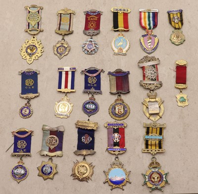 Lot 90 - A group of silver and enamelled Masonic and R.A.O.B medals