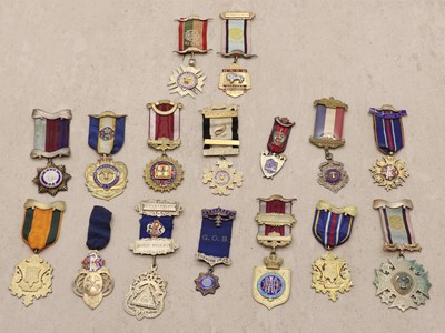 Lot 79 - A group of silver and enamelled Masonic and R.A.O.B medals
