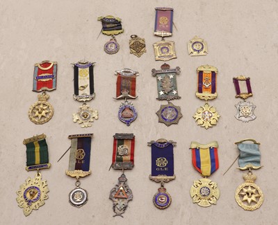 Lot 85 - A group of silver and enamelled Masonic and R.A.O.B medals