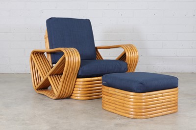 Lot 166 - A bamboo and rattan 'Pretzel' armchair and ottoman