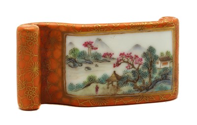 Lot 141 - A Chinese famille rose ink rest