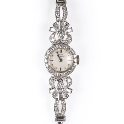 Lot 337 - A 9ct white gold diamond set Girard Perregaux cocktail watch, c.1958