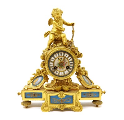 Lot 217 - An ormolu and porcelain mantel clock