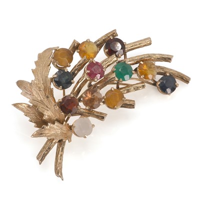 Lot 47 - A gold vari-gem set spray brooch
