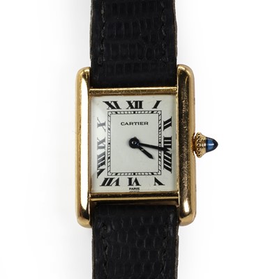 Lot 343 - Am 18ct gold ladies' Cartier Tank mechanical strap watch