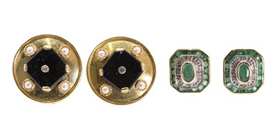 Lot 203 - Two pairs of gold gemstone set stud earrings
