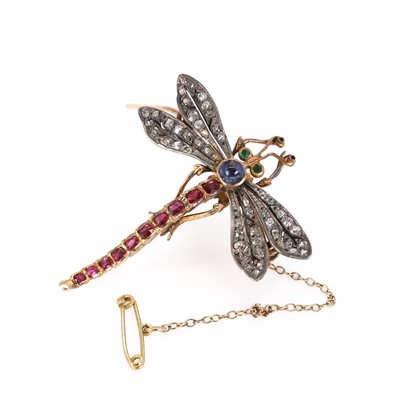 Lot 22 - A diamond and gemstone set dragonfly brooch, c.1890