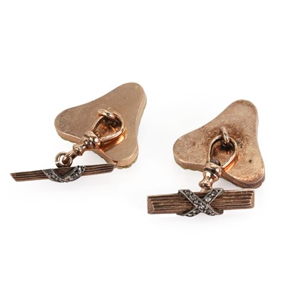 Lot 51 - A pair of two-colour gold cufflinks by Fabergé, c.1880-1913