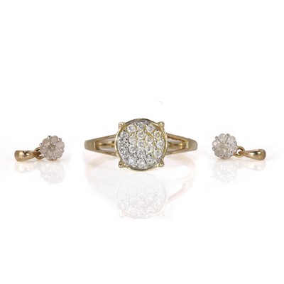Lot 55 - A 9ct gold diamond cluster ring and two small diamond cluster pendants
