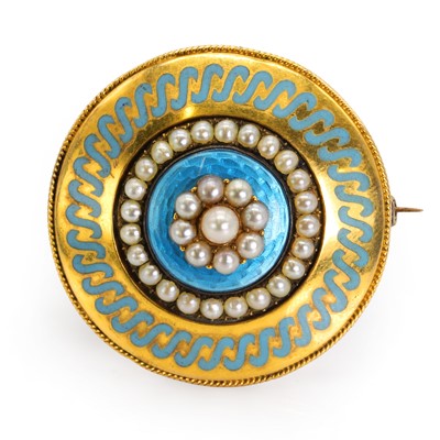 Lot 11 - A Victorian seed pearl and enamel memorial brooch