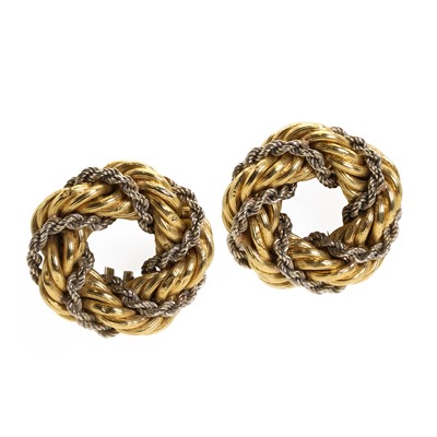 Lot 105 - A pair of 18ct gold rope twist earrings