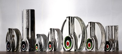 Lot 100 - A collection of seven Walther Kristallglas glass solifleur vases