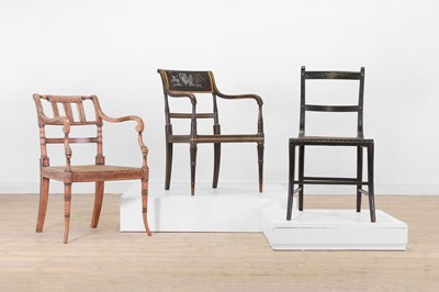 Lot 372 - Three painted wooden side chairs