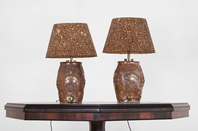Lot 373 - A pair of stoneware spirit-bottle table lamps