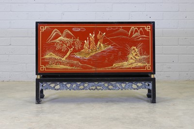 Lot 71 - A chinoiserie ebonised and lacquered sideboard
