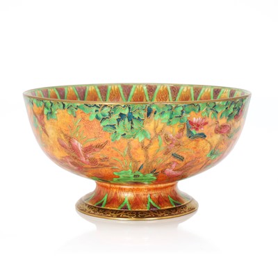 Lot 4 - A Wedgwood 'Argus Pheasant', Fairyland lustre pedestal bowl