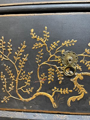 Lot 13 - A black lacquer and gilt-japanned chest on stand