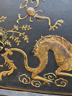Lot 13 - A black lacquer and gilt-japanned chest on stand
