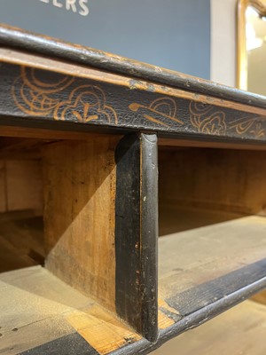 Lot 13 - A black lacquer and gilt-japanned chest on stand