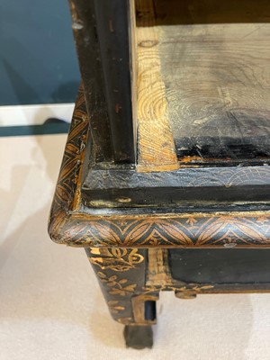 Lot 13 - A black lacquer and gilt-japanned chest on stand