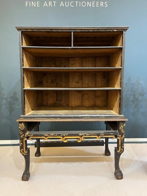Lot 13 - A black lacquer and gilt-japanned chest on stand