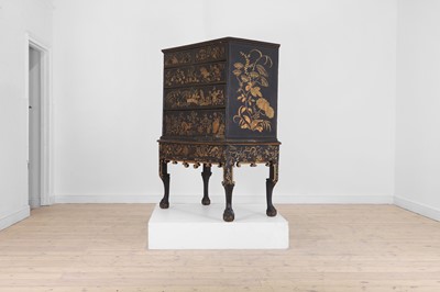 Lot 13 - A black lacquer and gilt-japanned chest on stand