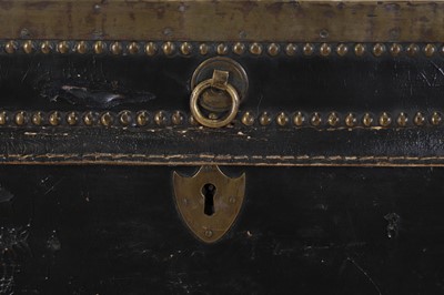Lot 48 - An export leather and brass chest on stand
