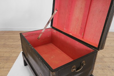 Lot 48 - An export leather and brass chest on stand