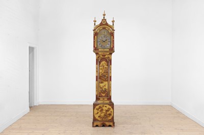 Lot 117 - A George III-style yellow, scarlet an gilt-japanned longcase clock